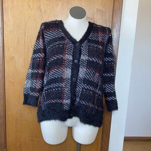 NWT Lane Bryant 14/16 1X Fuzzy Button-Up Sweater Cardigan Plaid